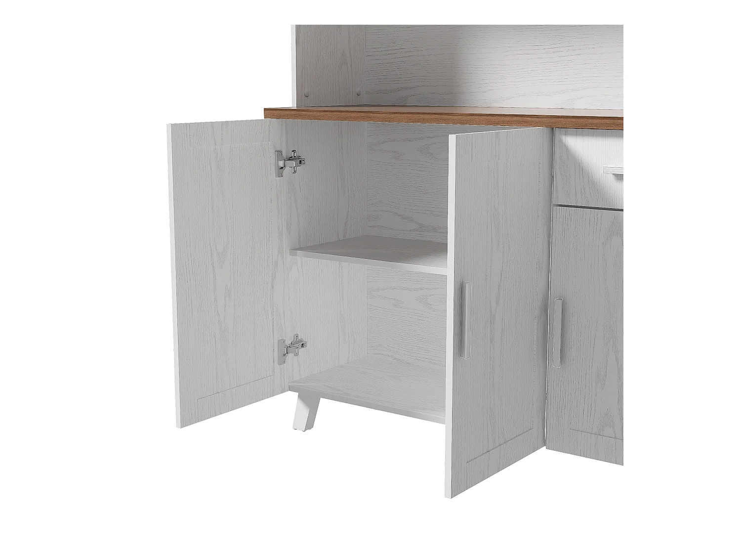 Buffet de cuisine 114.5x40x190cm avec 5 portes, 1 tiroir et 2 niches, corps en placage woodgrain blanc et marron