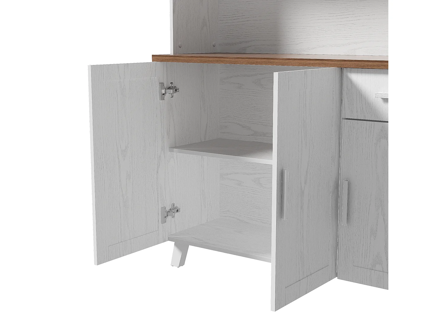 Aparador de cozinha 114,5x40x190cm com 5 portas, 1 gaveta e 2 nichos, corpo em folheado de madeira branco e castanho