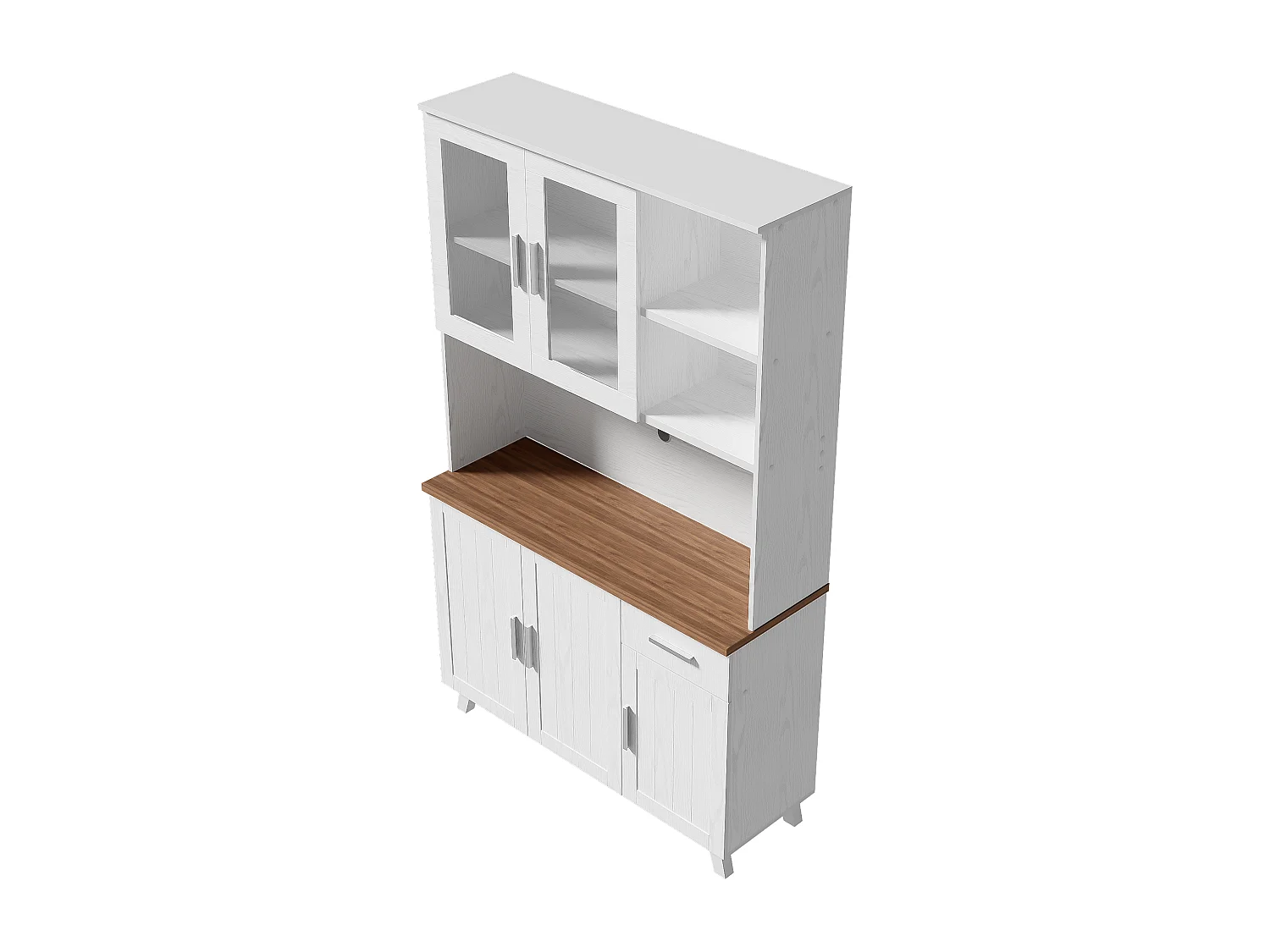 Keuken dressoir 114,5x40x190cm met 5 deuren, 1 lade en 2 nissen, body in wit en bruin houtnerf fineer
