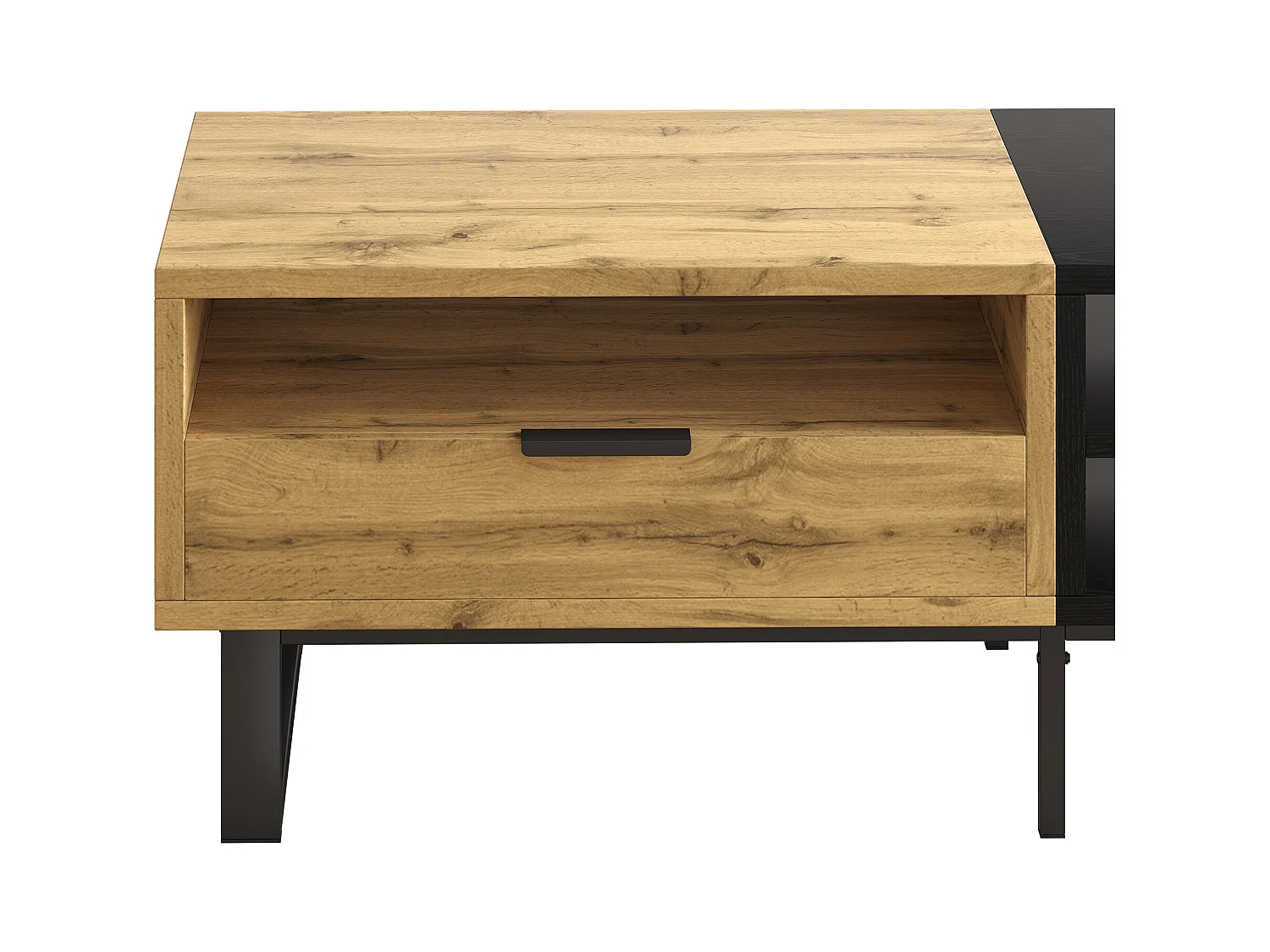 Tavolino rettangolare 100x50x40cm con cassetto, corpo in legno nero e naturale
