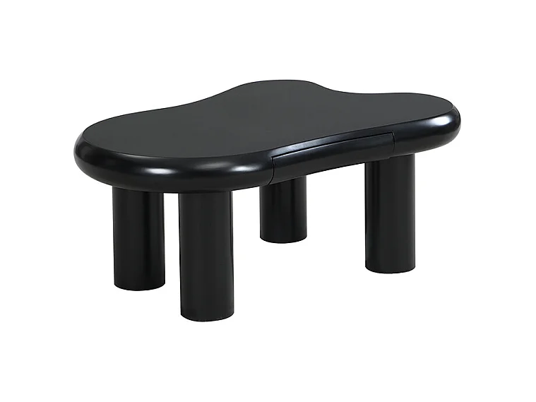 Salontafel 98x65,5x40cm met wolkvormig blad en 4 dikke poten, 1 lade en LED inbegrepen, zwart