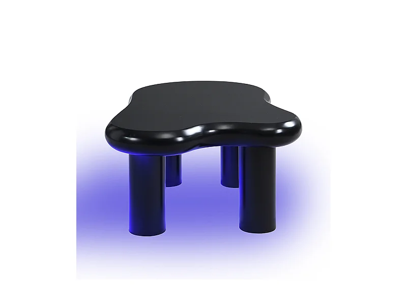Salontafel 98x65,5x40cm met wolkvormig blad en 4 dikke poten, 1 lade en LED inbegrepen, zwart