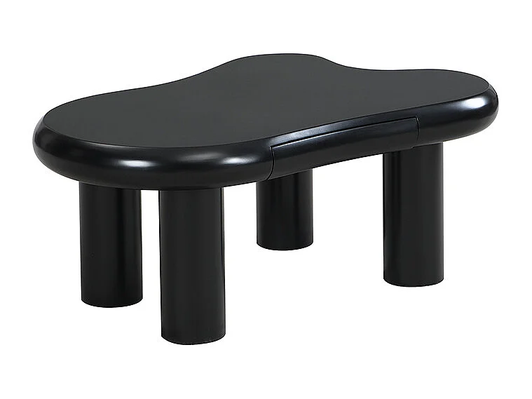 Table basse 98x65.5x40cm avec plateau en forme de nuage et 4 pieds épais, 1 tiroir et LED inclus, noir