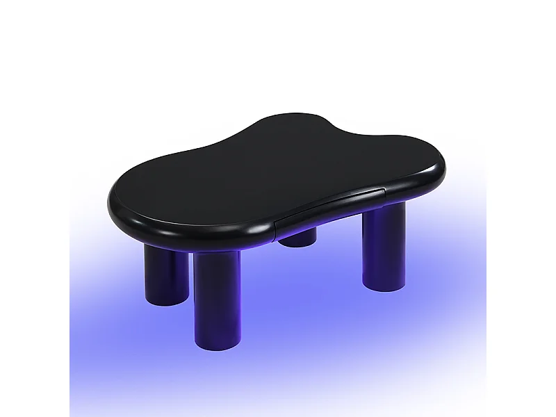 Salontafel 98x65,5x40cm met wolkvormig blad en 4 dikke poten, 1 lade en LED inbegrepen, zwart