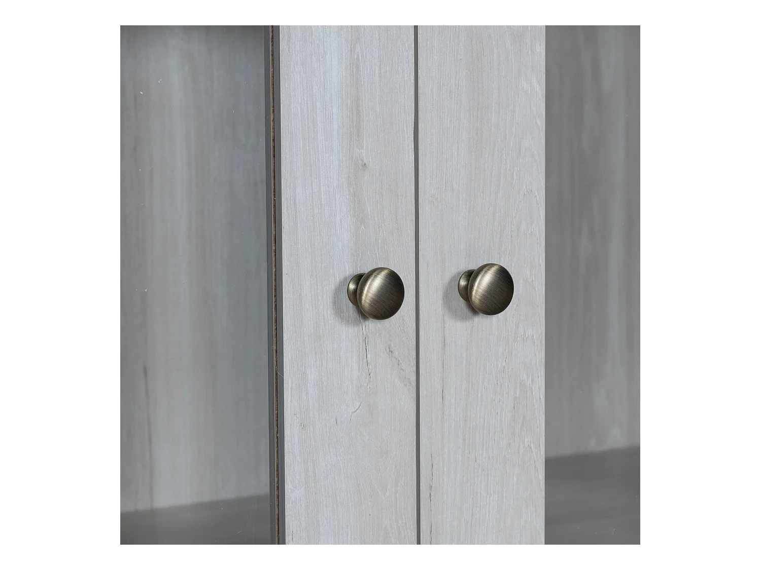 Armoire haute 80x34x171cm avec 2 portes et 3 tiroirs, corps en placage woodgrain blanc avec poignées en acier