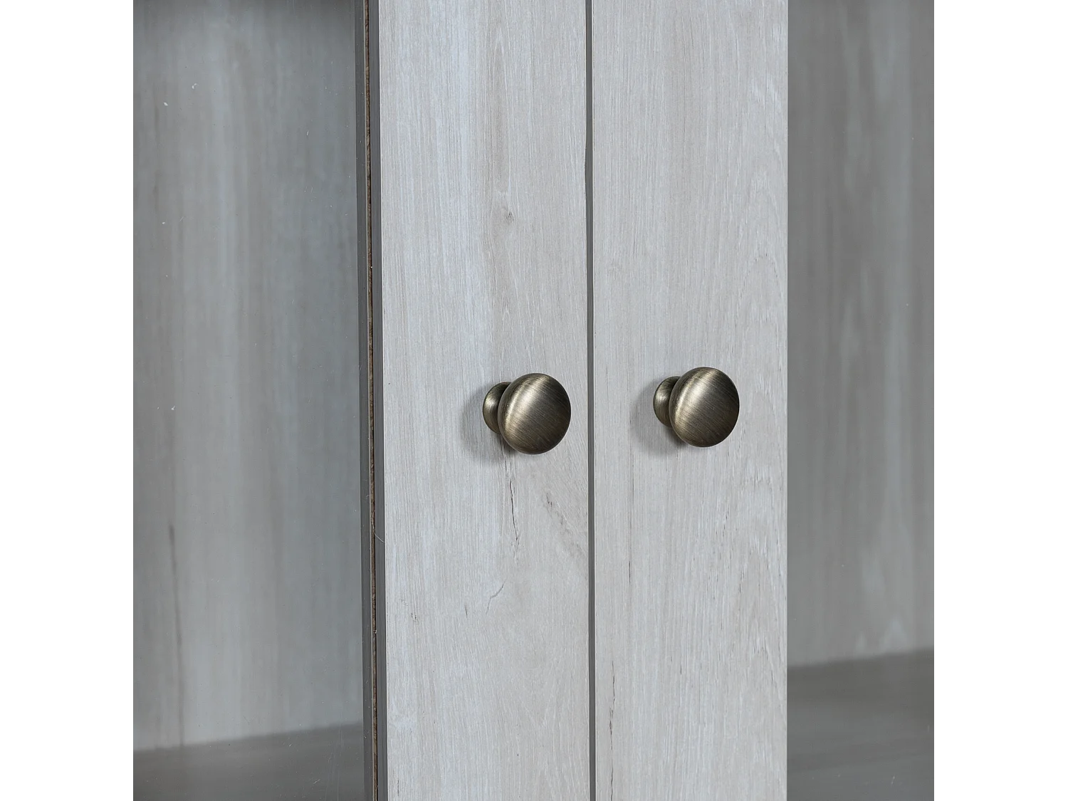 Armoire haute 80x34x171cm avec 2 portes et 3 tiroirs, corps en placage woodgrain blanc avec poignées en acier