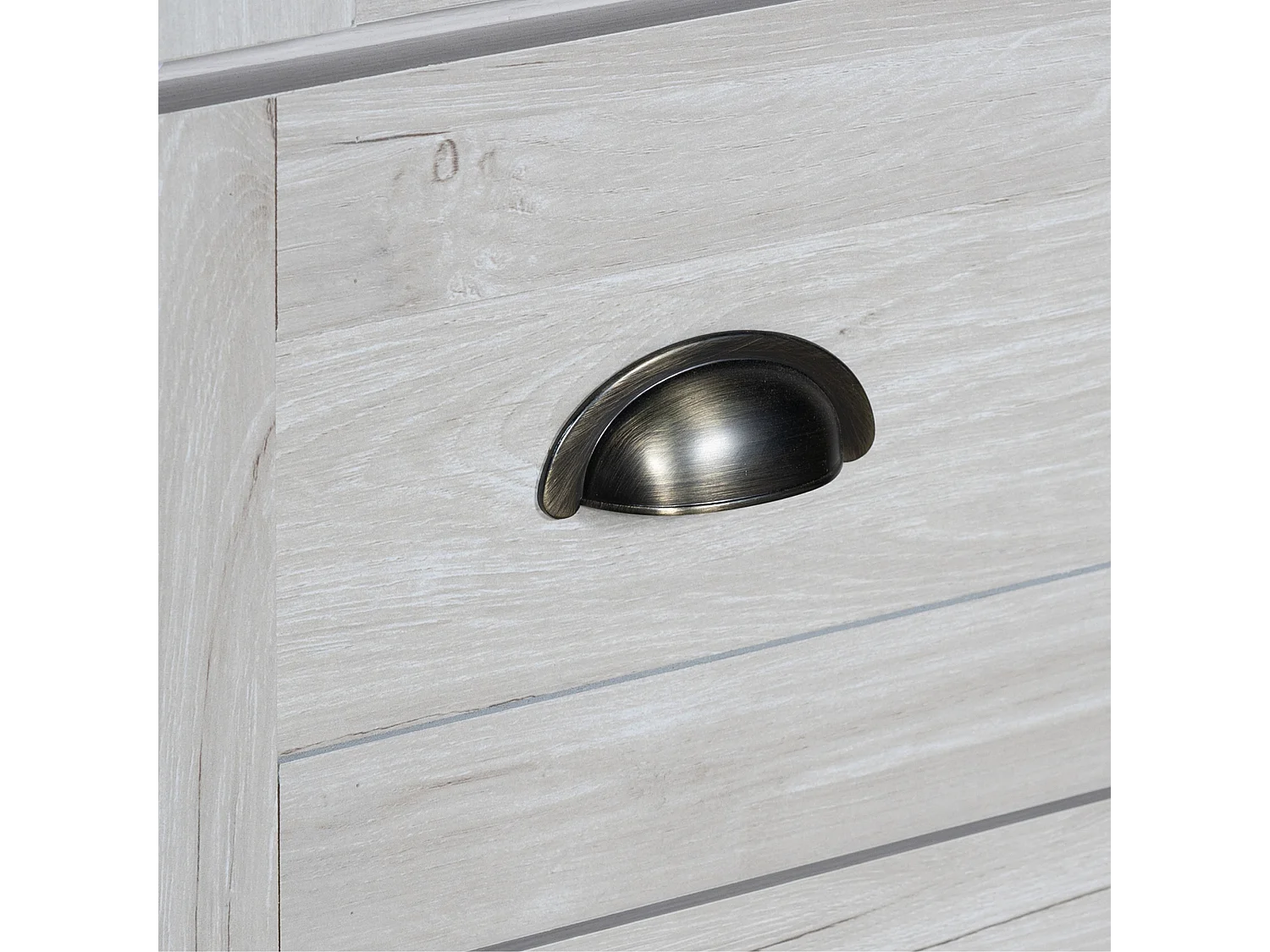 Armoire haute 80x34x171cm avec 2 portes et 3 tiroirs, corps en placage woodgrain blanc avec poignées en acier