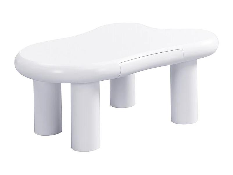 Mesa de centro 98x65,5x40cm com tampo em forma de nuvem e 4 pés grossos, 1 gaveta e LED incluído, branca