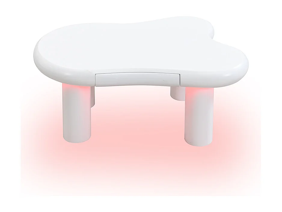 Mesa de centro 98x65,5x40cm com tampo em forma de nuvem e 4 pés grossos, 1 gaveta e LED incluído, branca