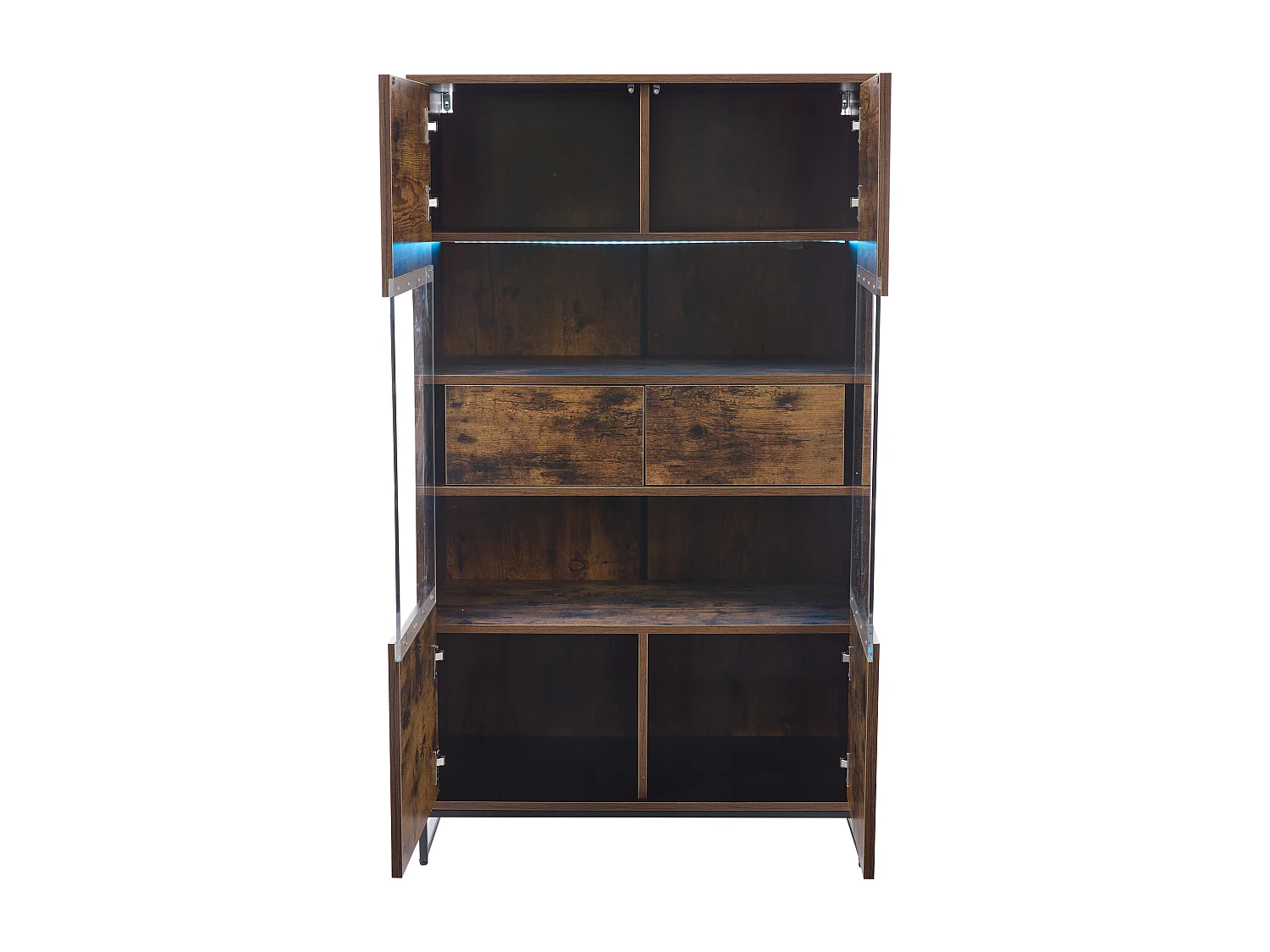 Vitrine 80x40x138cm avec 2 portes en acrylique et 2 tiroirs, LED inclus, corps en marron et noir