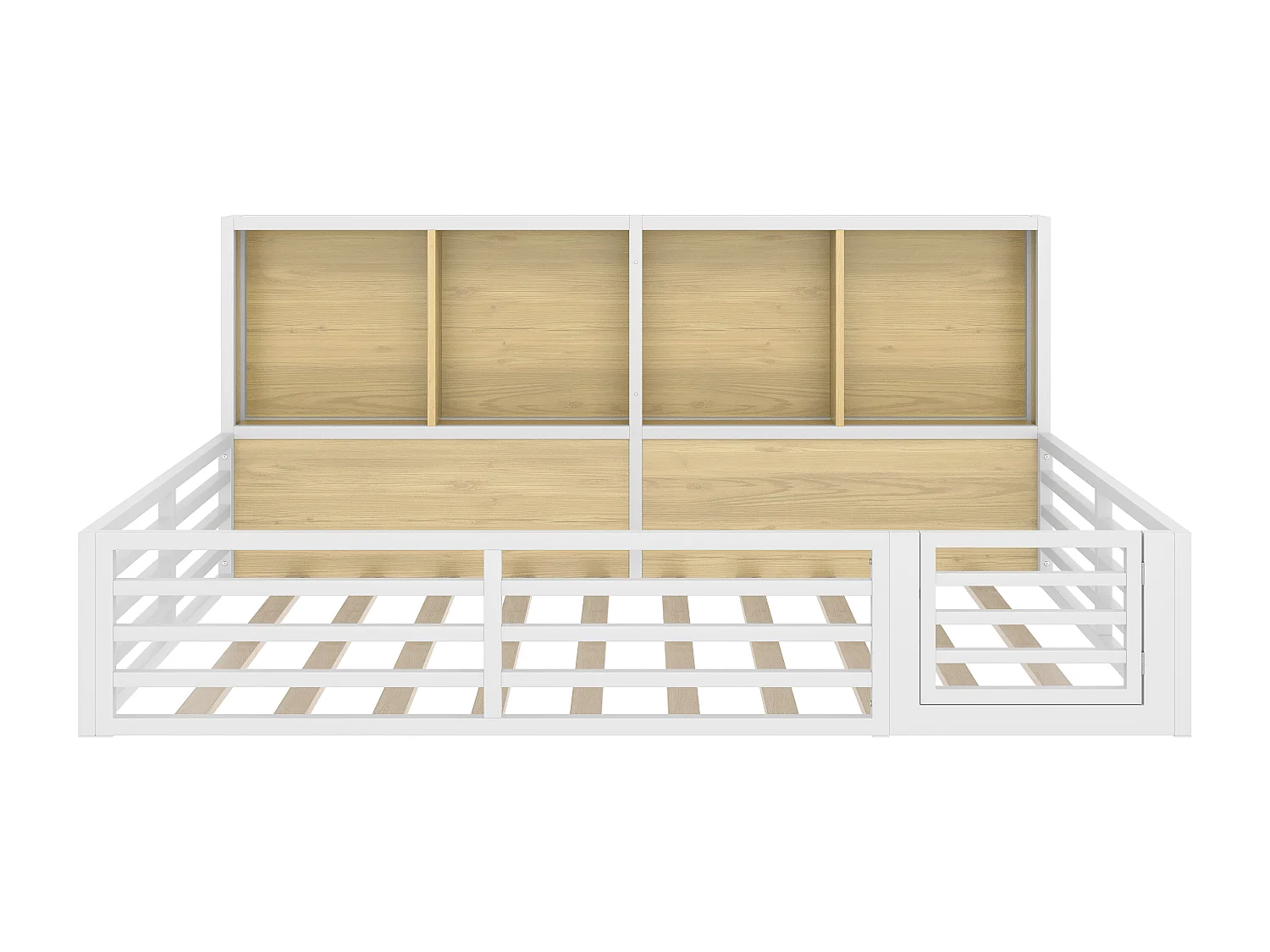 Lit enfant 140x200cm blanc avec compartiments de rangement, sommier à lattes, MDF, sans matelas