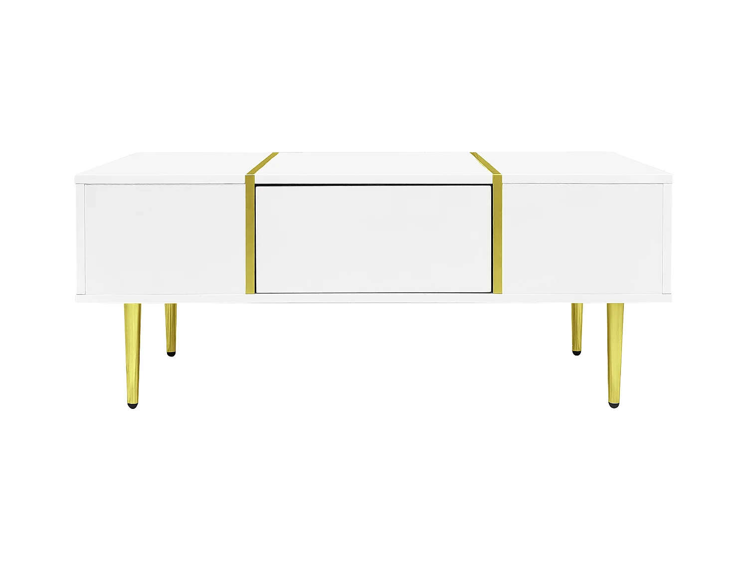 Rechthoekige salontafel 100x60x41,5cm met 2 lades, onderstel in witte lak met gouden details