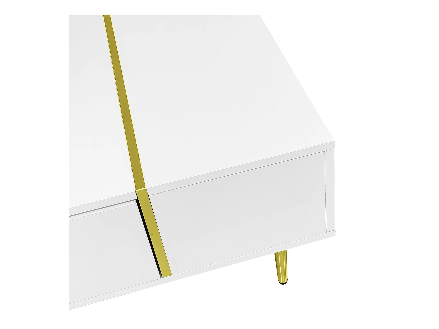 Rechthoekige salontafel 100x60x41,5cm met 2 lades, onderstel in witte lak met gouden details