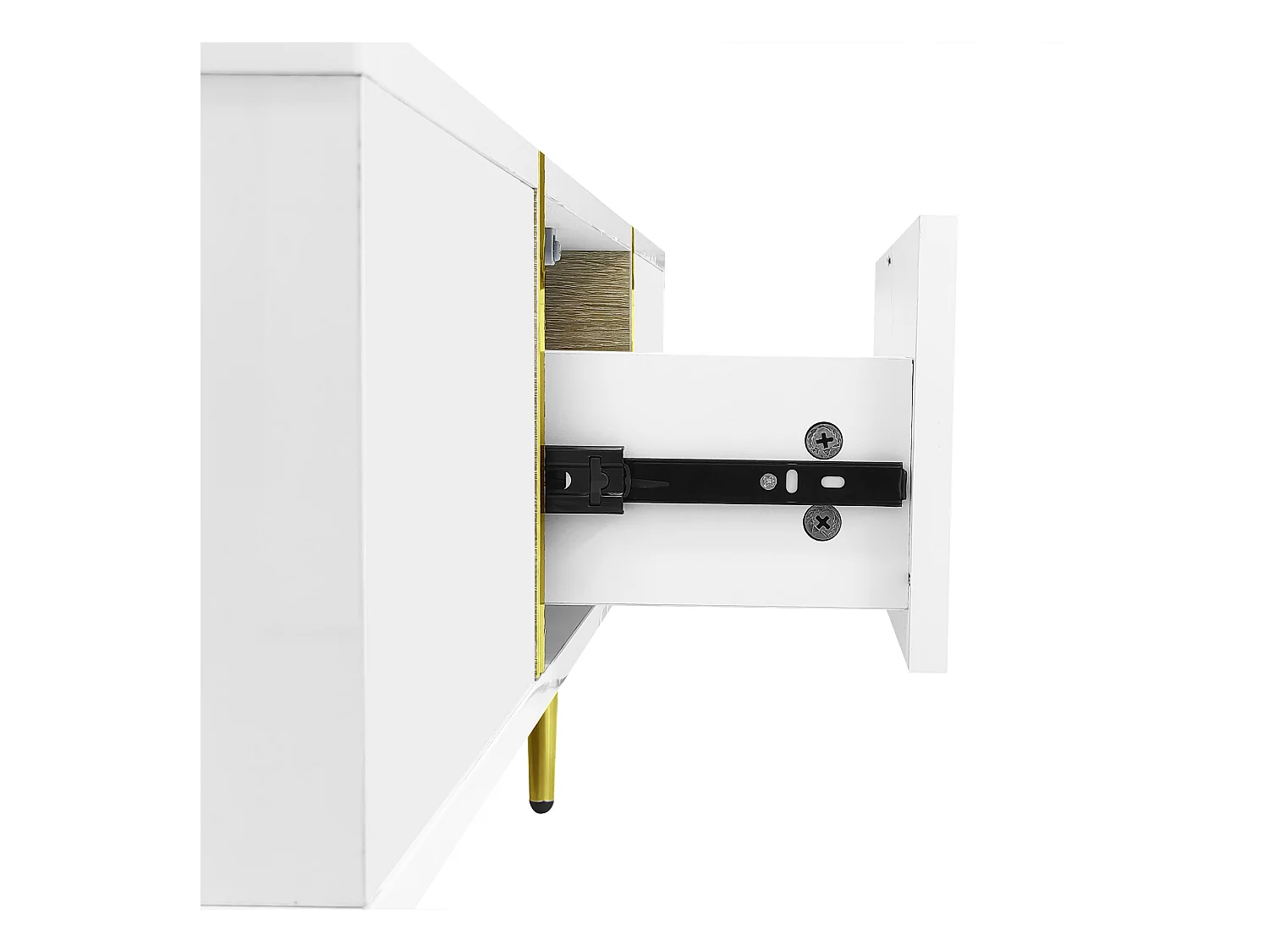 Rechthoekige salontafel 100x60x41,5cm met 2 lades, onderstel in witte lak met gouden details