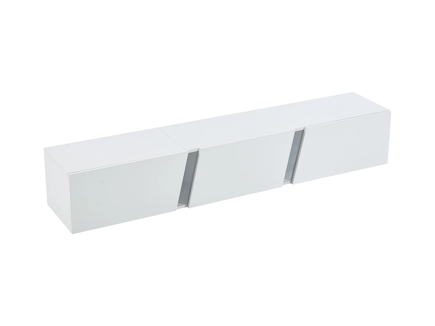 Móvel TV de parede 180x35x30cm com LED, 3 portas sanfonadas, lacado branco brilhante