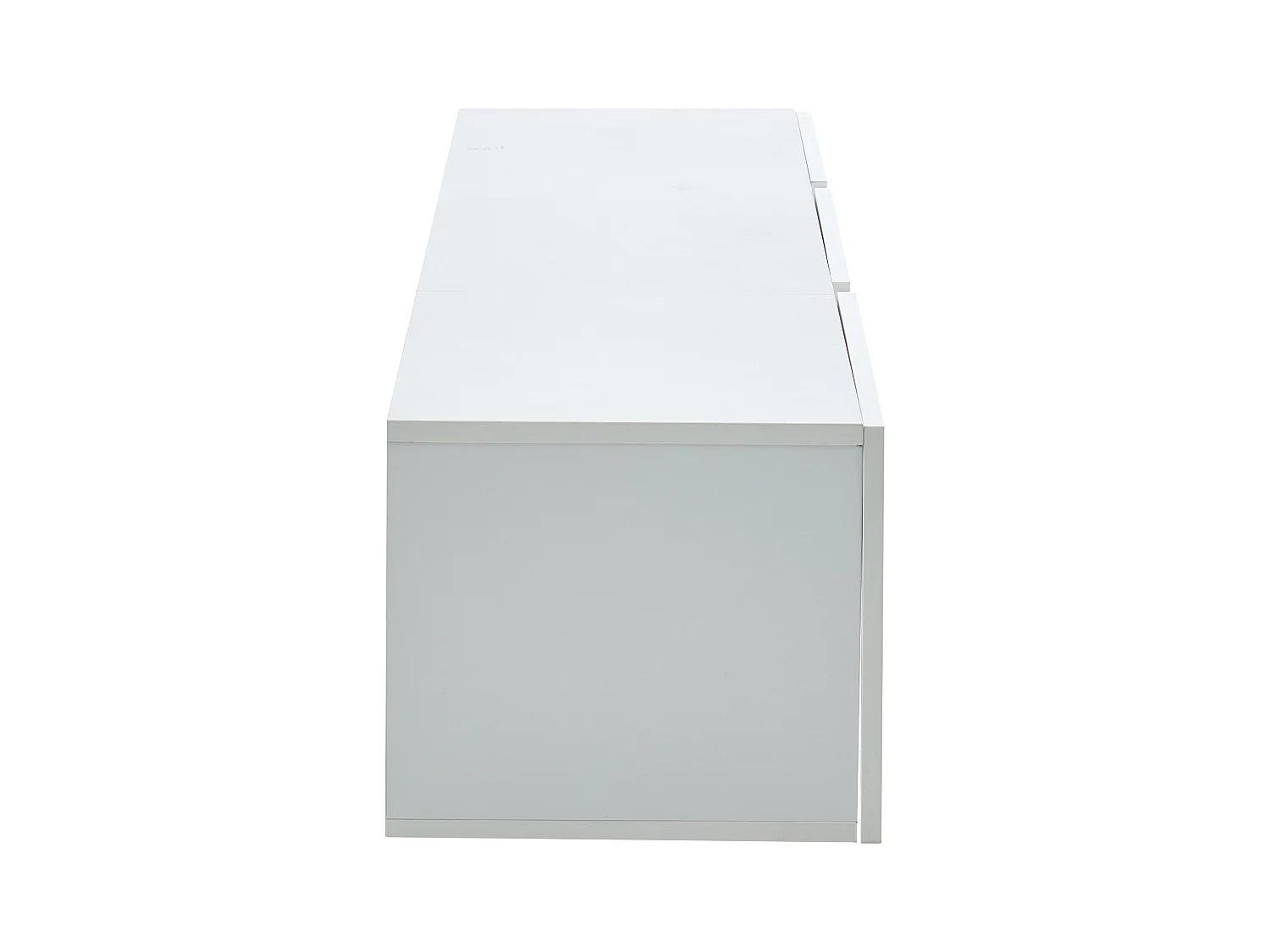 Meuble TV suspendu 180x35x30cm avec LED, 3 portes pliantes, blanc laqué brillant