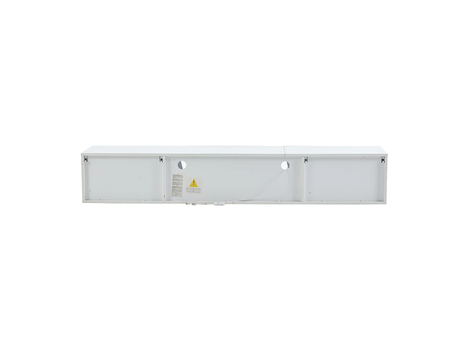 Meuble TV suspendu 180x35x30cm avec LED, 3 portes pliantes, blanc laqué brillant