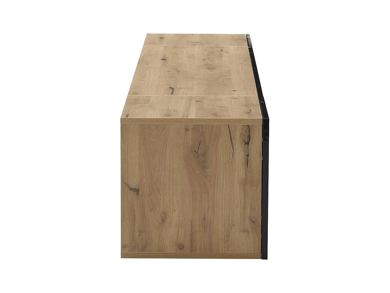 Mobile porta TV sospeso 180x37x36cm con LED, 3 ante, corpo in impiallacciato legno naturale e laccato nero lucido
