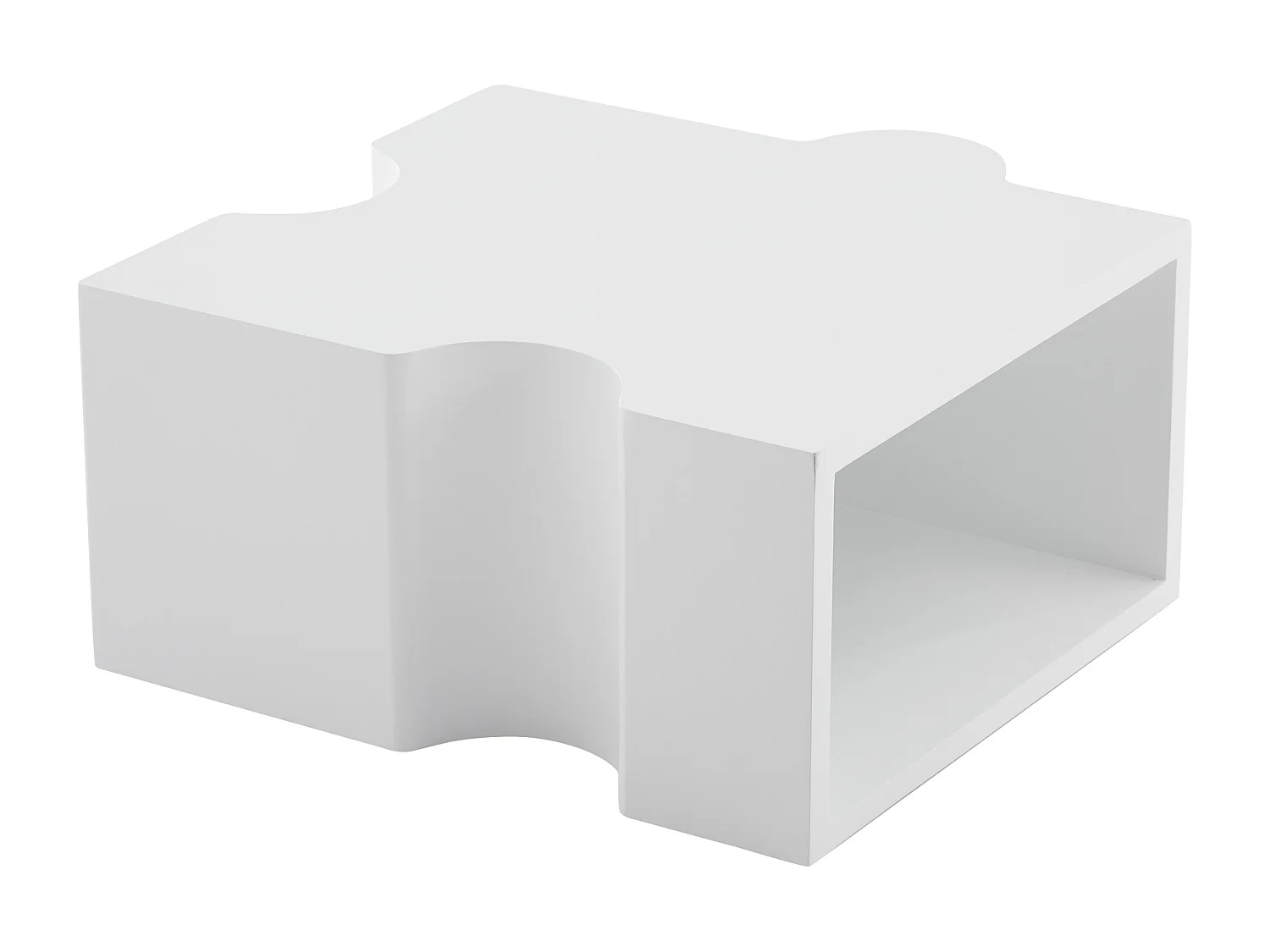 Conjunto de 2 mesas de centro modulares em forma de quebra-cabeça branco, MDF, amplo espaço de armazenamento integrado