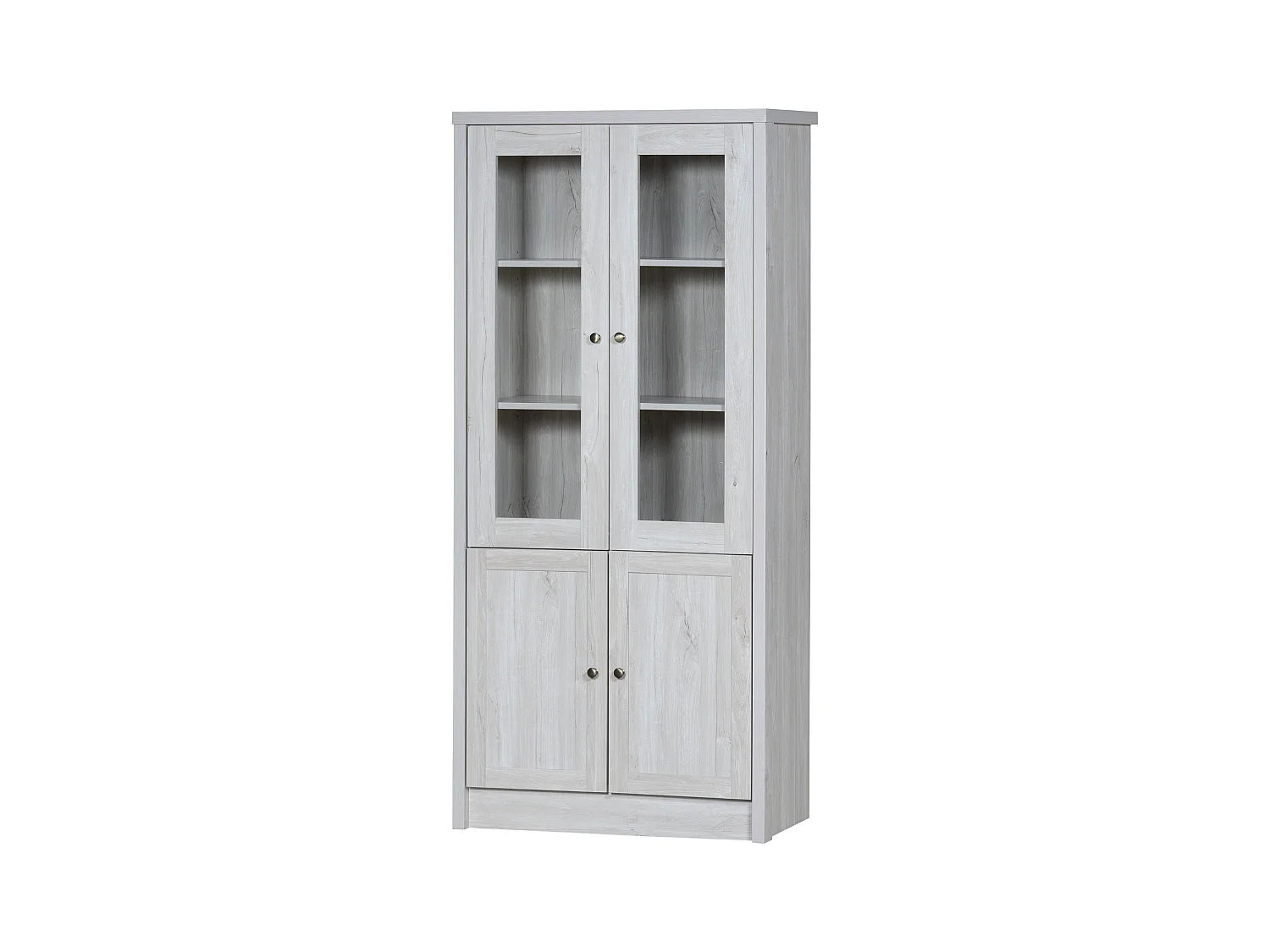 Armoire haute 80x34x171cm avec 2 portes, corps en placage woodgrain blanc avec poignées en acier