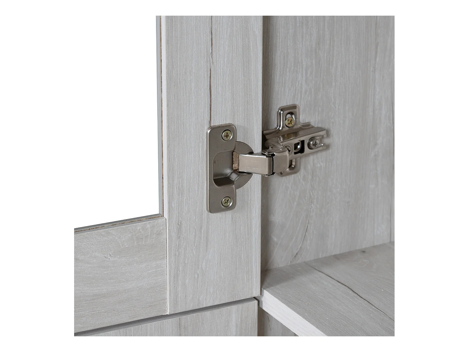 Armoire haute 80x34x171cm avec 2 portes, corps en placage woodgrain blanc avec poignées en acier