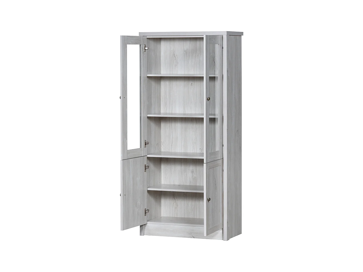 Armoire haute 80x34x171cm avec 2 portes, corps en placage woodgrain blanc avec poignées en acier
