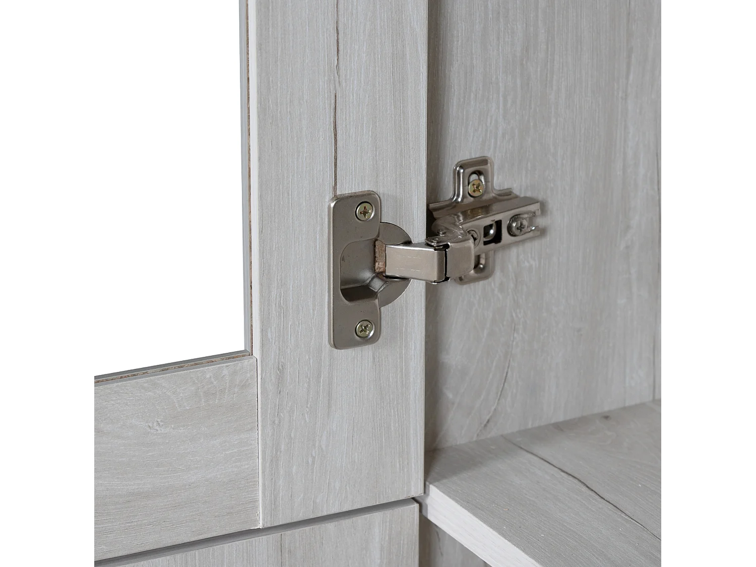 Armário alto 80x34x171cm com 2 portas, corpo em folheado de madeira branca com puxadores de aço