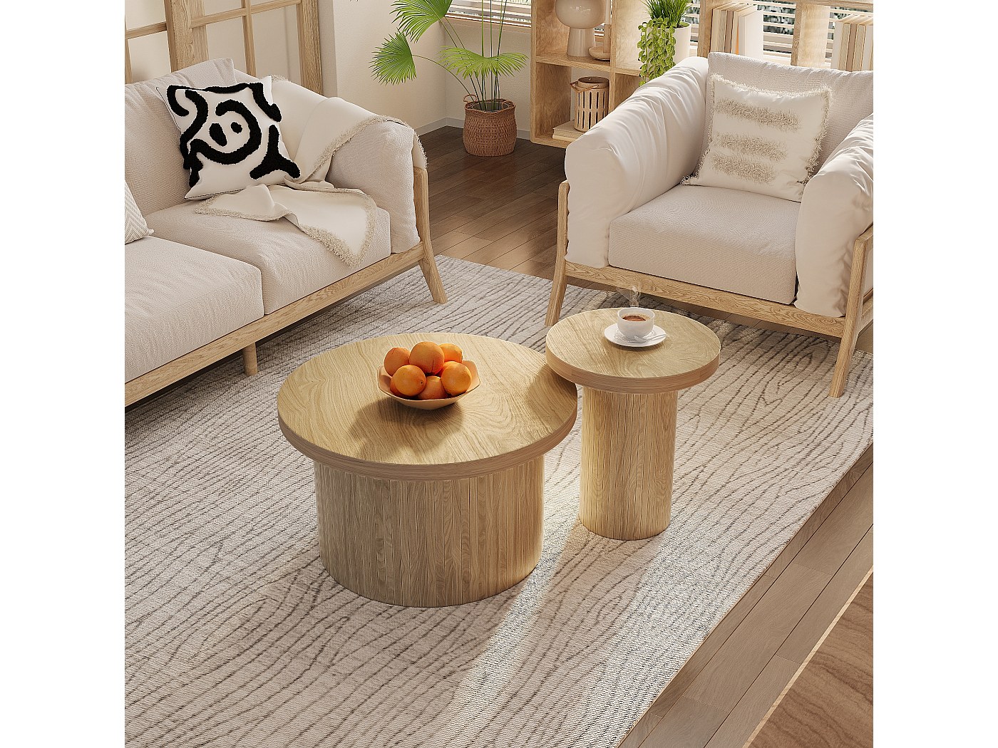 Set van 2 ronde, in elkaar passende salontafels 66x66x40/40x40x46cm ...