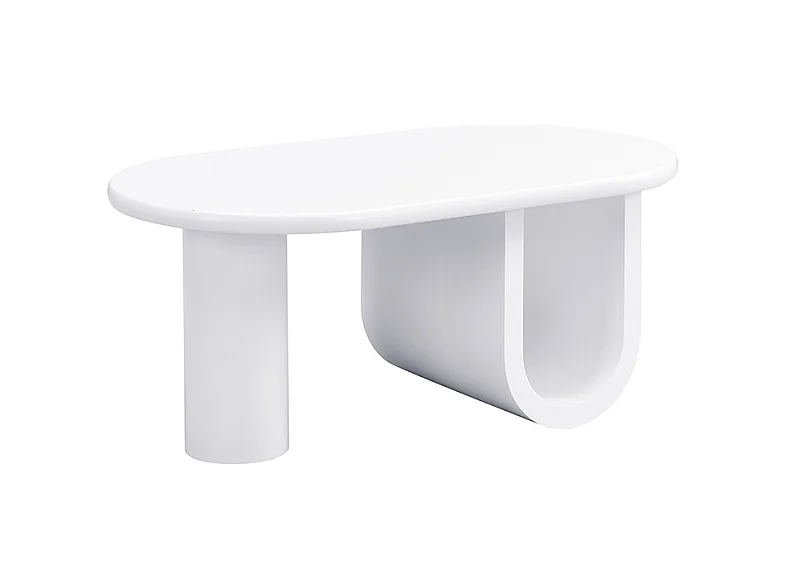 Mesa de centro ovalada 98,5x53,5x42cm con patas en forma de U, MDF, cuerpo lacado en blanco