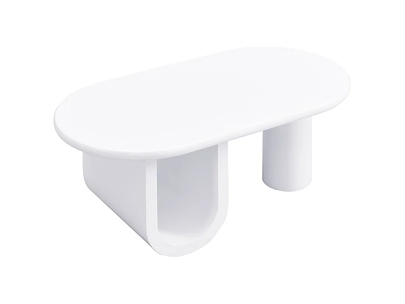 Table basse ovale 98.5x53.5x42cm avec pieds en U, MDF, corps en blanc laqué