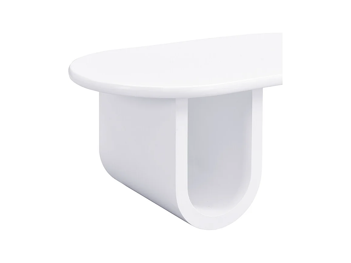 Table basse ovale 98.5x53.5x42cm avec pieds en U, MDF, corps en blanc laqué