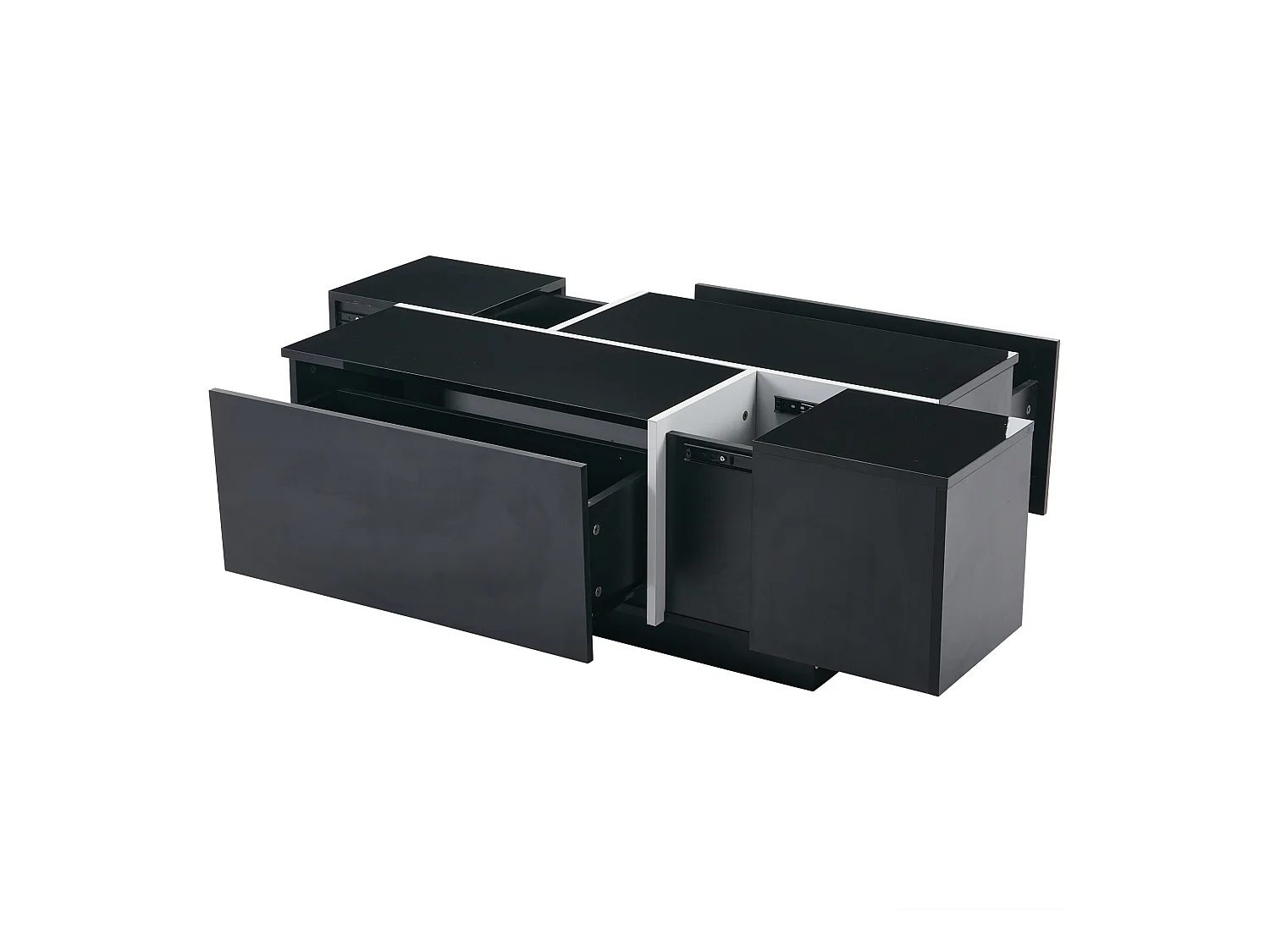 Mesa de centro rectangular 100x60x40cm con 4 cajones, cuerpo lacado en negro con detalles en blanco