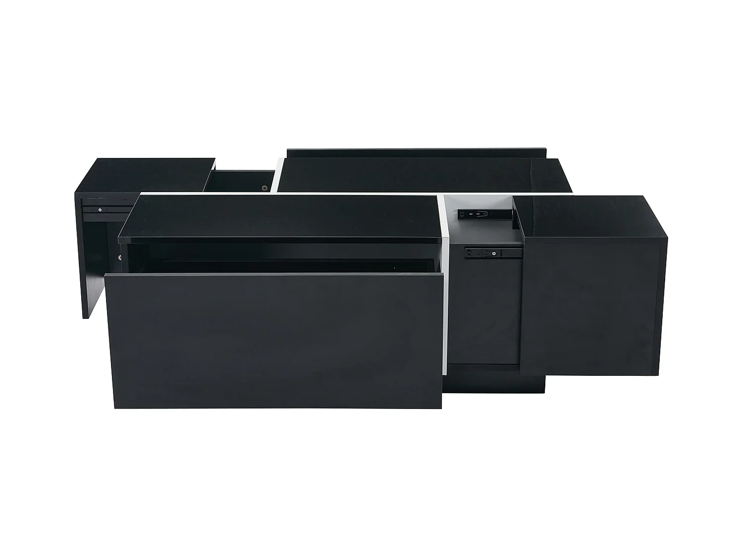 Mesa de centro rectangular 100x60x40cm con 4 cajones, cuerpo lacado en negro con detalles en blanco