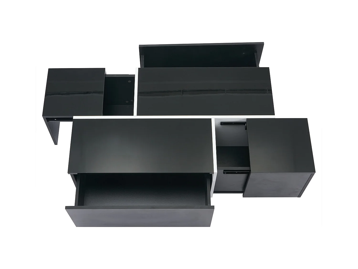 Mesa de centro rectangular 100x60x40cm con 4 cajones, cuerpo lacado en negro con detalles en blanco