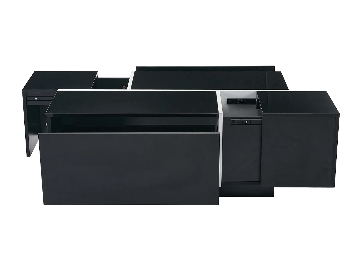 Table basse rectangle 100x60x40cm avec 4 tiroirs, corps en noir laqué avec les détails blancs