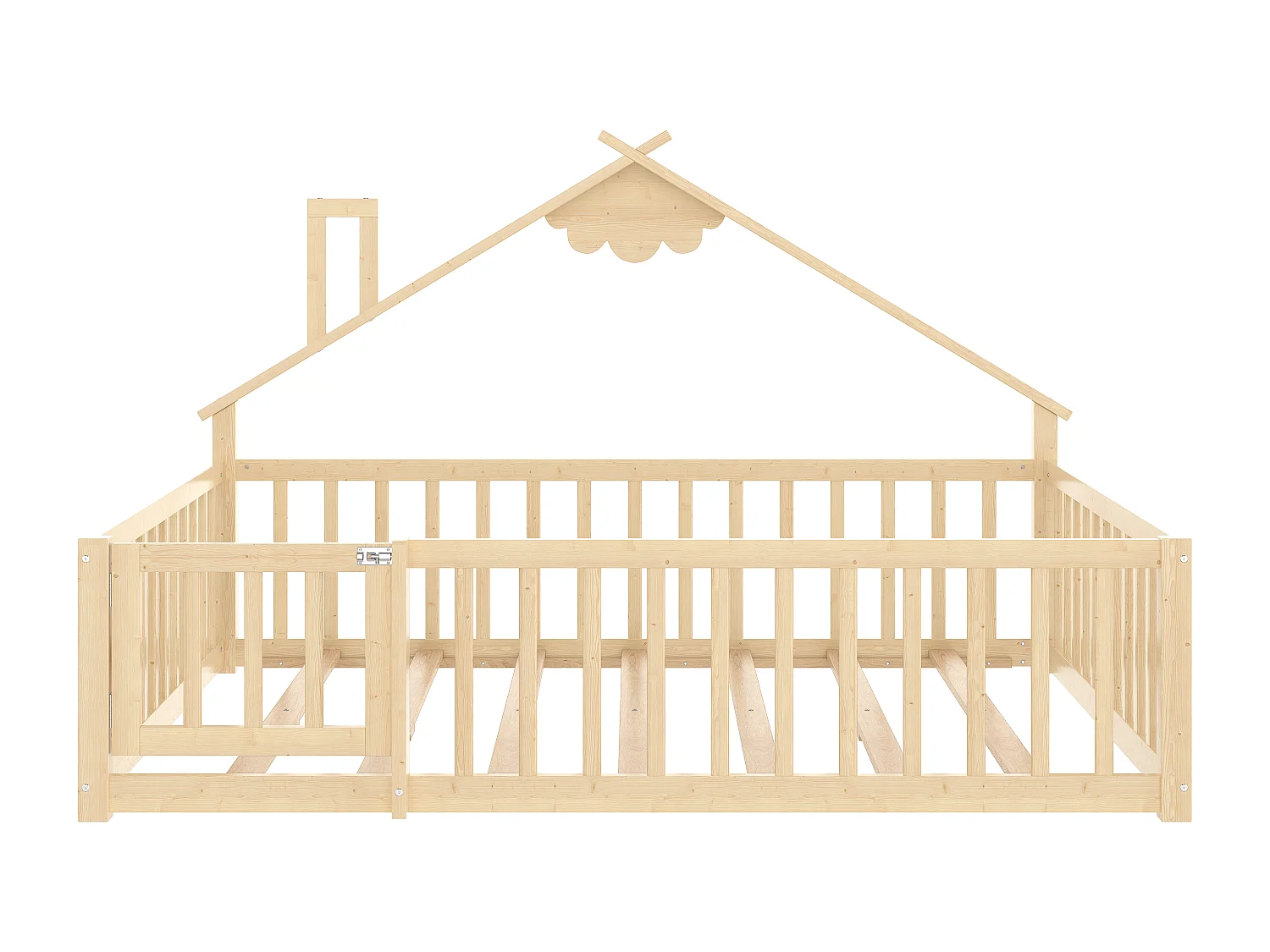 Lit cabane enfant 140x190cm, sommier à lattes, cadre en pin, sans matelas, naturel clair