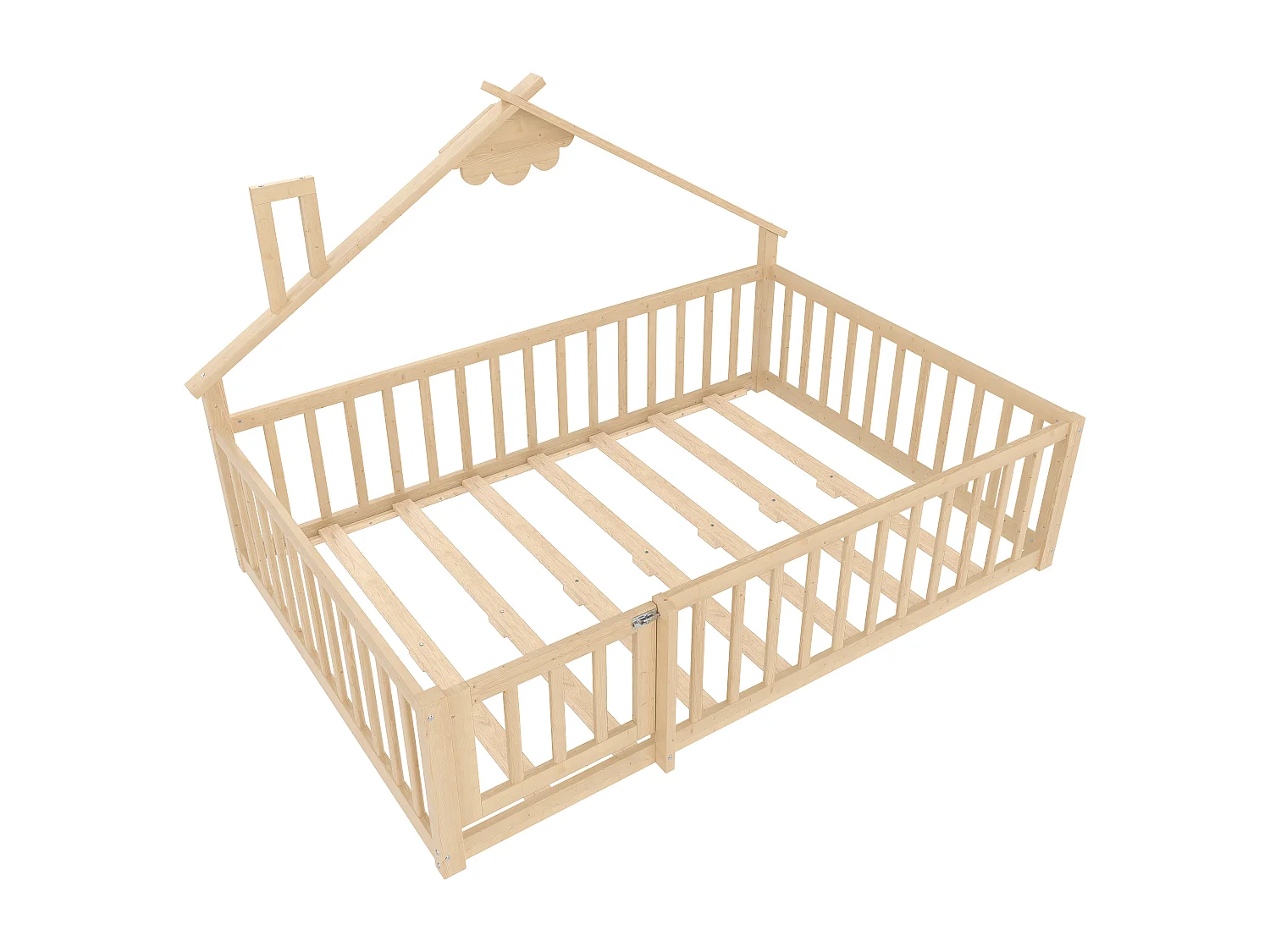 Lit cabane enfant 140x190cm, sommier à lattes, cadre en pin, sans matelas, naturel clair