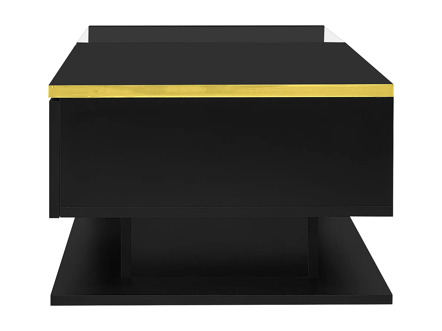 Tavolino rettangolare 100x50x32,5cm con vano contenitore, struttura nera e piano in vetro, LED incluso