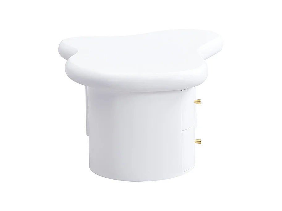 Tavolino 97x64x42cm con piano a forma di nuvola e 2 cassetti, laccato bianco