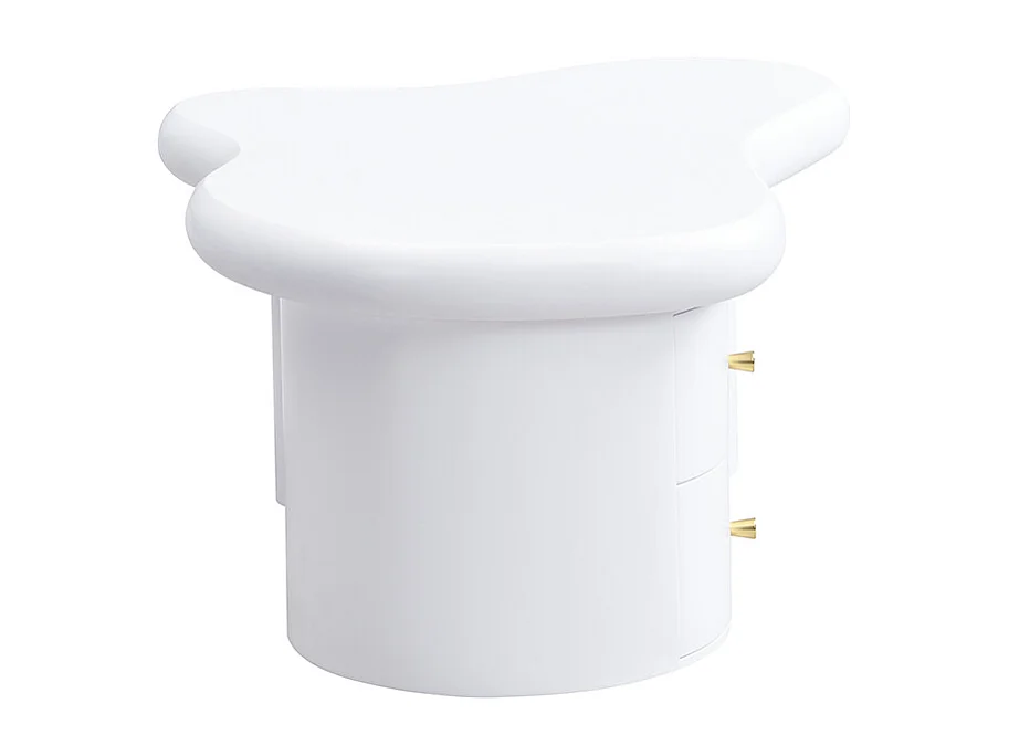 Table basse 97x64x42cm avec plateau en forme de nuage et 2 tiroirs, blanc laqué