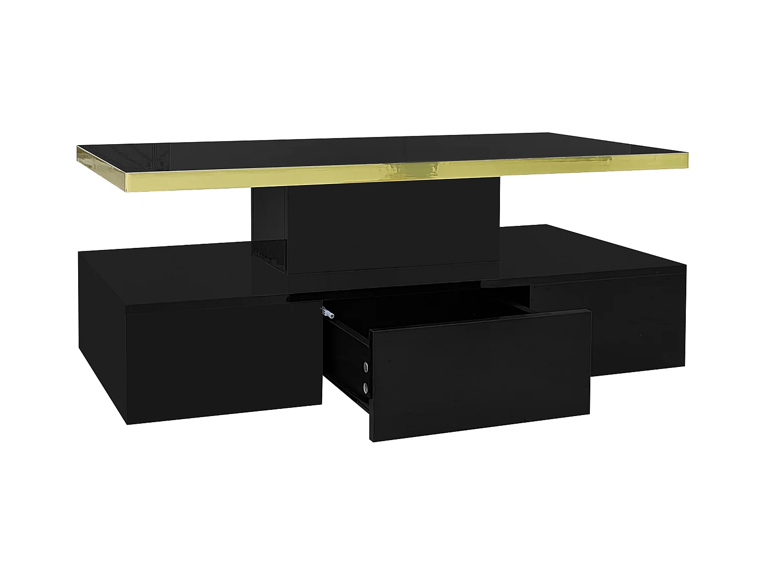 Rechthoekige salontafel 100x50x38,5cm met 1 lade en LED, Dubbel blad, body in glanzend zwart