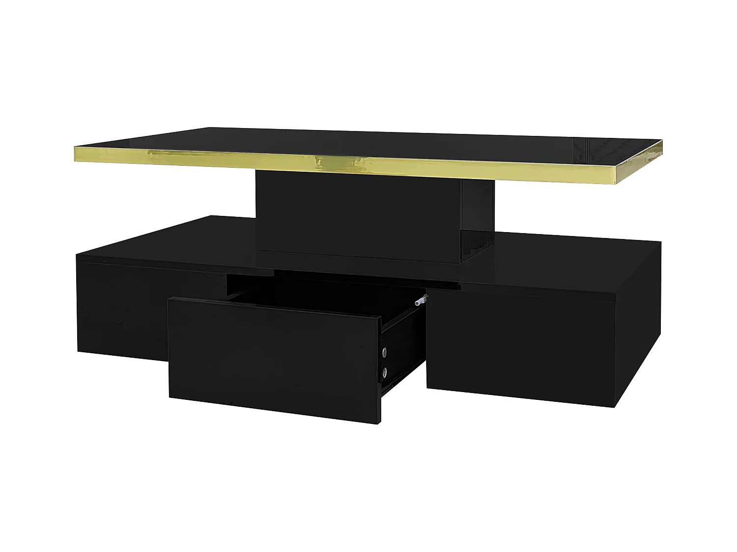 Rechthoekige salontafel 100x50x38,5cm met 1 lade en LED, Dubbel blad, body in glanzend zwart