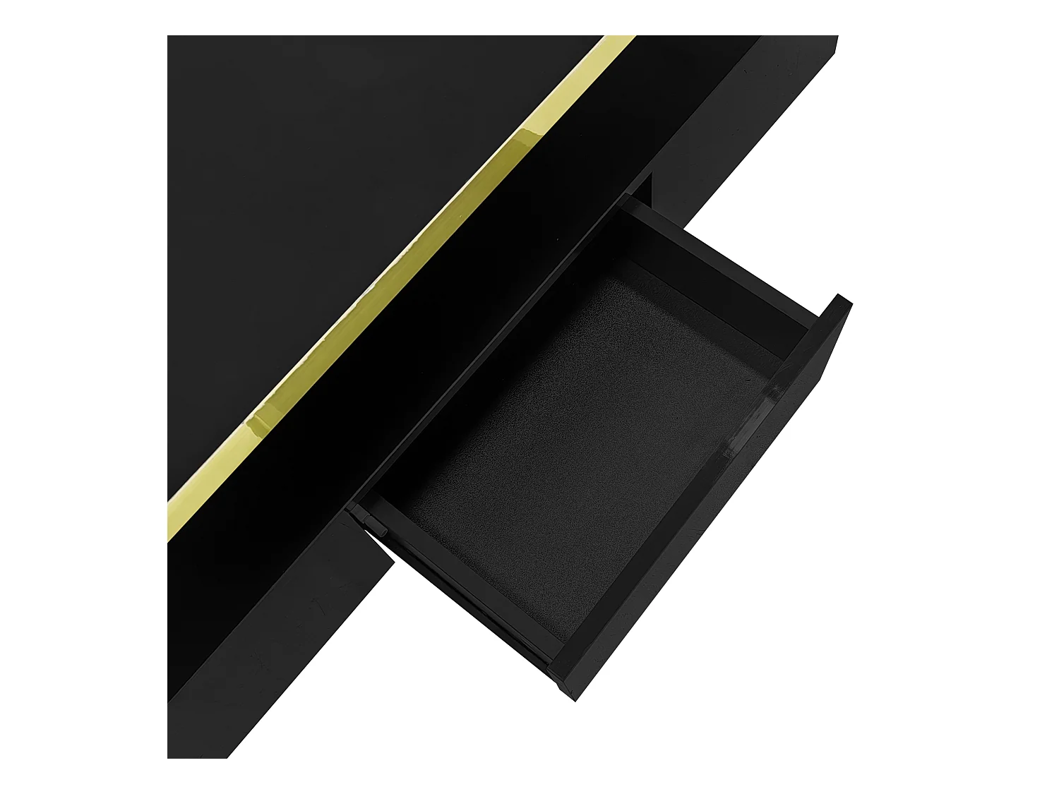 Table basse rectangle 100x50x38.5cm avec 1 tiroir et LED, Double plateau, corps en noir brillant