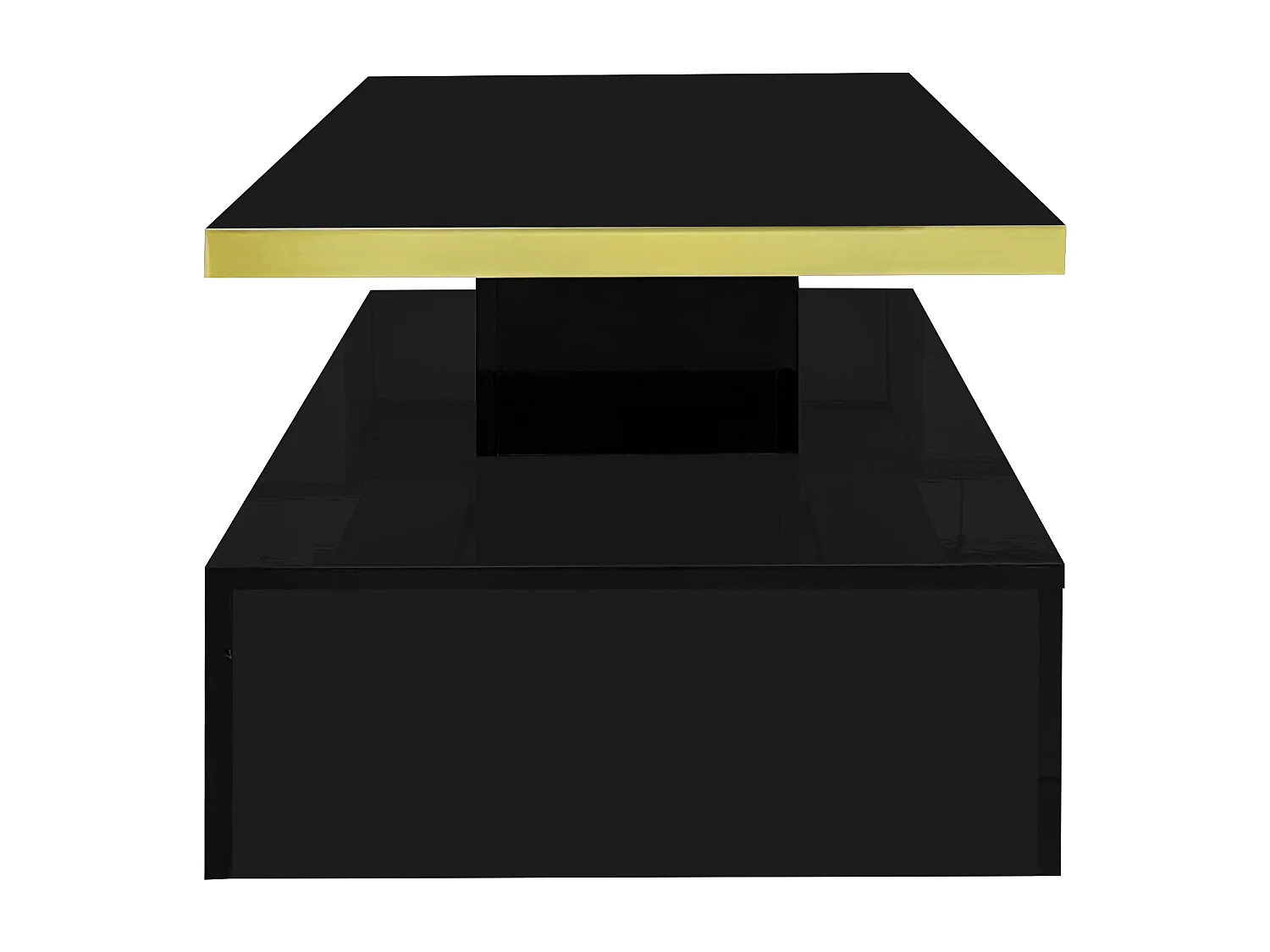 Tavolino rettangolare 100x50x38,5cm con 1 cassetto e LED, doppio piano, corpo in nero lucido