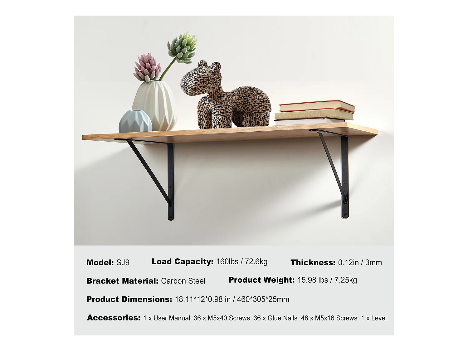 Support d'Étagère SucceBuy, 46 x 30 cm, 12 Pièces, Lourds Flottants Triangle, pour les Salons, Bureaux, Cuisines, Salles de Bains et Bureaux