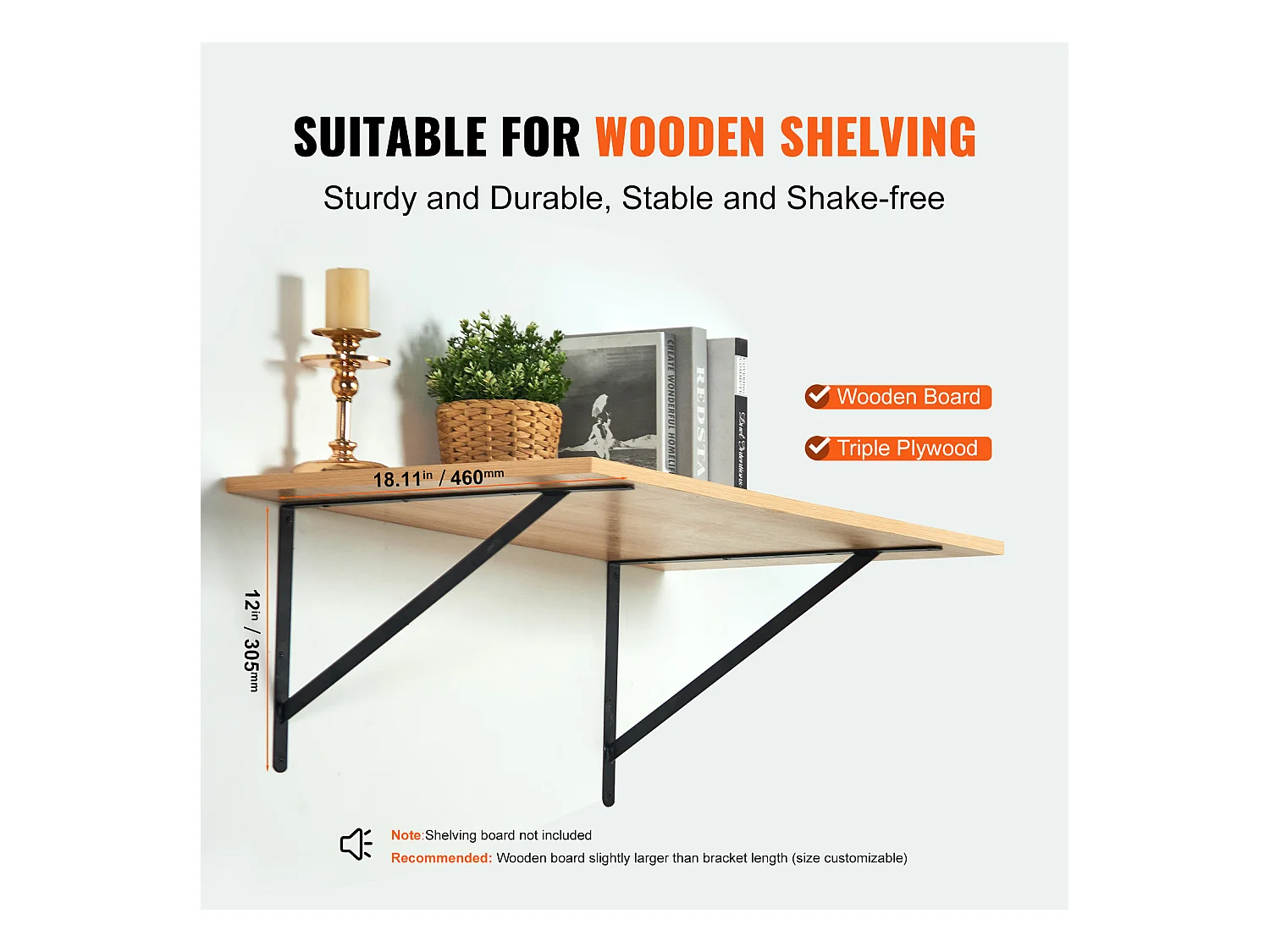 Support d'Étagère SucceBuy, 46 x 30 cm, 12 Pièces, Lourds Flottants Triangle, pour les Salons, Bureaux, Cuisines, Salles de Bains et Bureaux