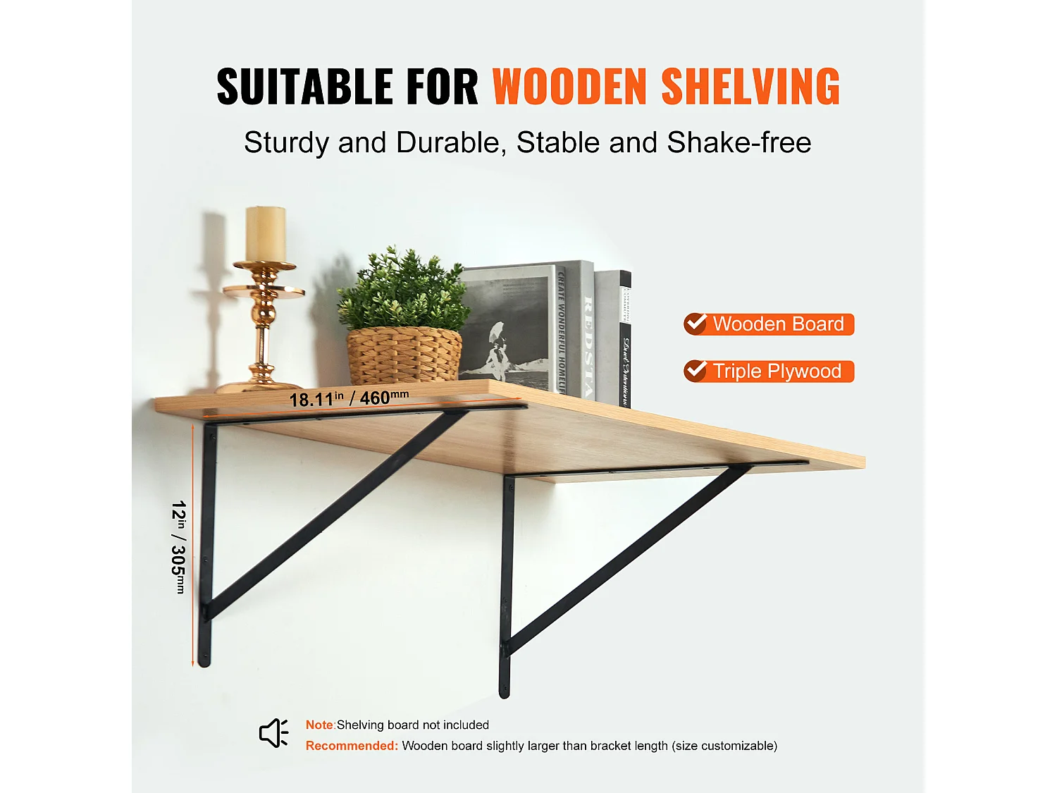 Support d'Étagère SucceBuy, 46 x 30 cm, 12 Pièces, Lourds Flottants Triangle, pour les Salons, Bureaux, Cuisines, Salles de Bains et Bureaux