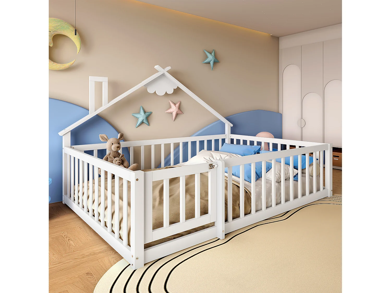 Kinderbed 140x190cm, lattenbodem, grenen frame, zonder matras, wit