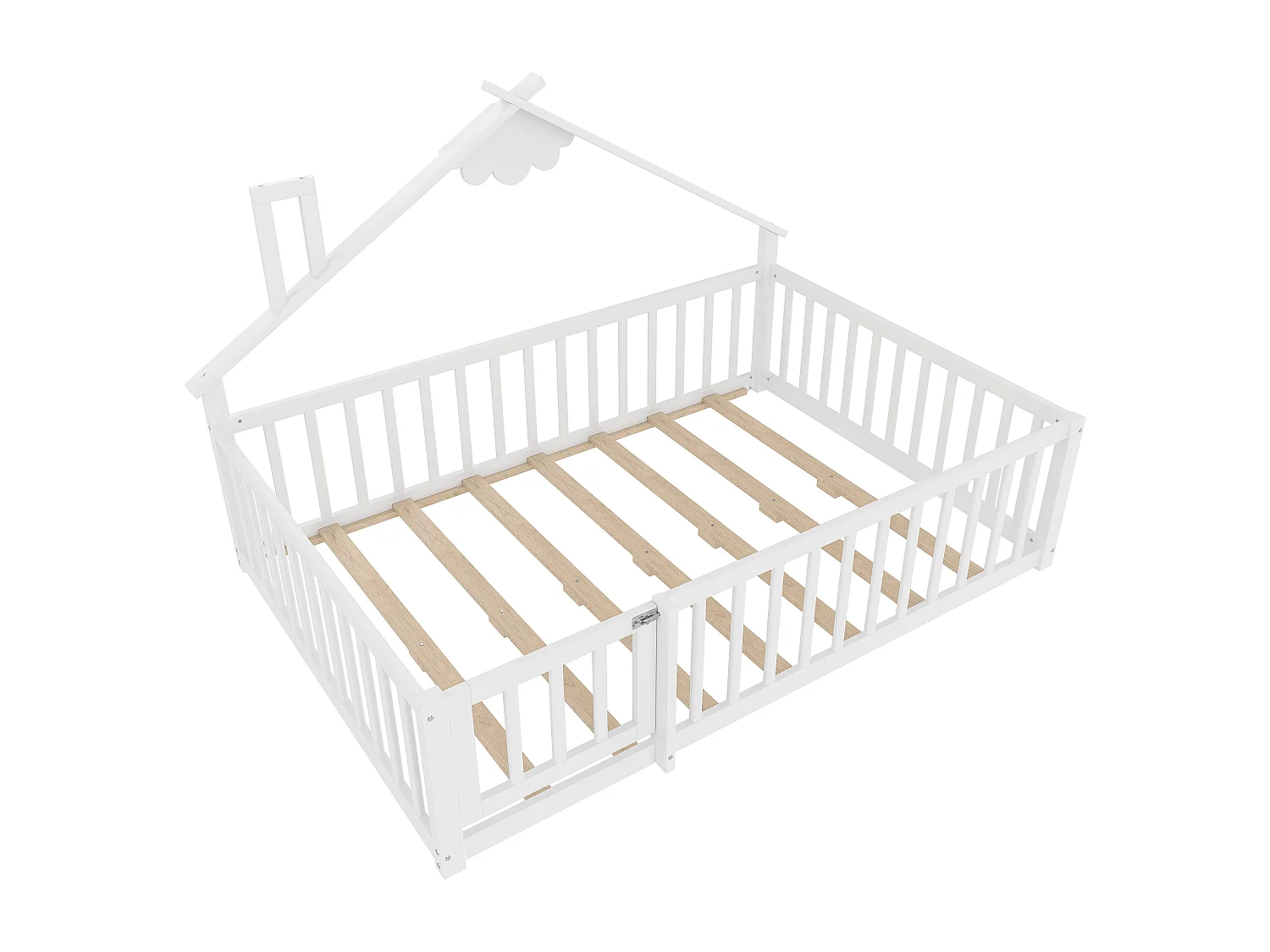 Kinderbed 140x190cm, lattenbodem, grenen frame, zonder matras, wit