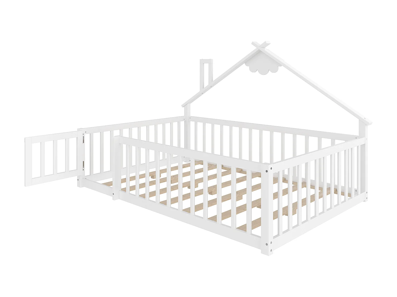 Lit cabane enfant 140x190cm, sommier à lattes, cadre en pin, sans matelas, blanc